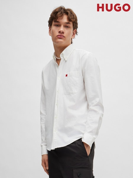 HUGO White Button Down Oxford Shirt (AM9395) | ₪397