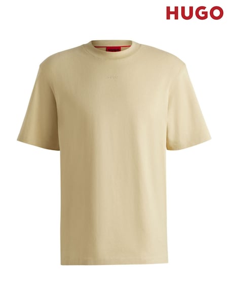 HUGO Beige Relaxed Fit 100% Cotton T-Shirt With Logo Print (AM9398) | 223 QAR