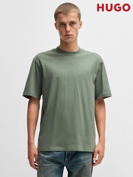 HUGO Khaki Green Relaxed Fit 100% Cotton T-Shirt With Logo Print (AM9399) | 223 QAR