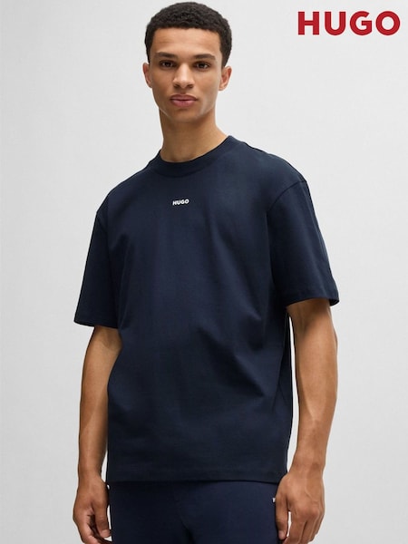 HUGO Dark Blue Relaxed Fit 100% Cotton T-Shirt With Logo Print (AM9400) | 223 QAR