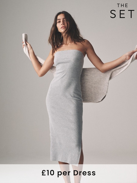 The Set Grey/Red/Lime Green 3 Pack Ribbed Bandeau Dresses (AM9438) | €37