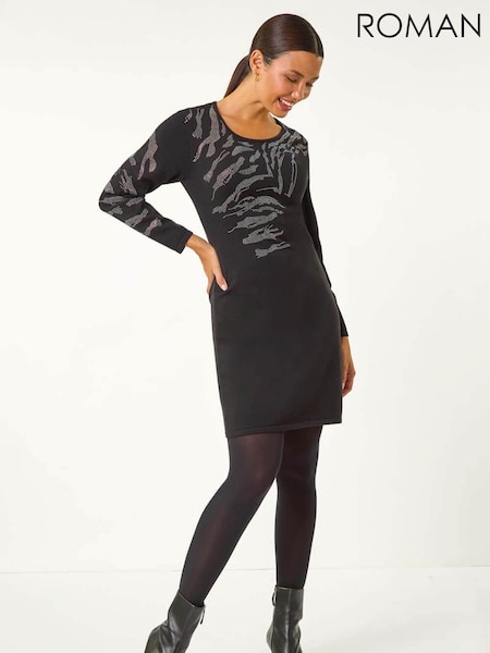 Roman Animal Print Embellished Hotfix Shift Dress (AM9444) | ‏377‏₪