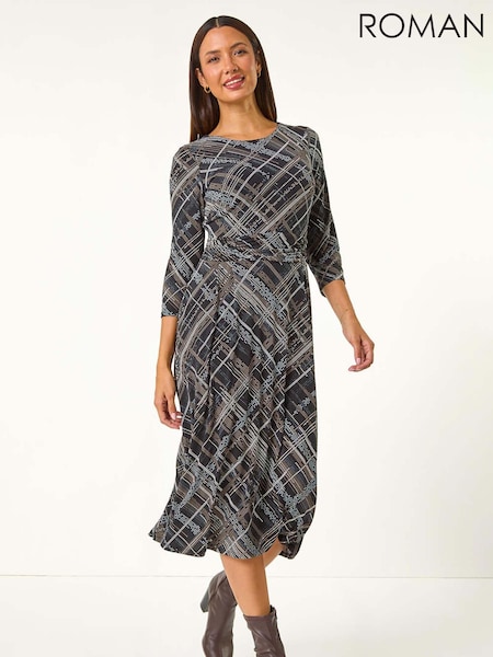 Roman Brown Abstract Linear Dress (AM9451) | 223 QAR
