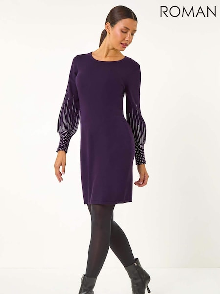 Roman Stud Detail Knit Fit and Flare Dress (AM9455) | 447 LEI