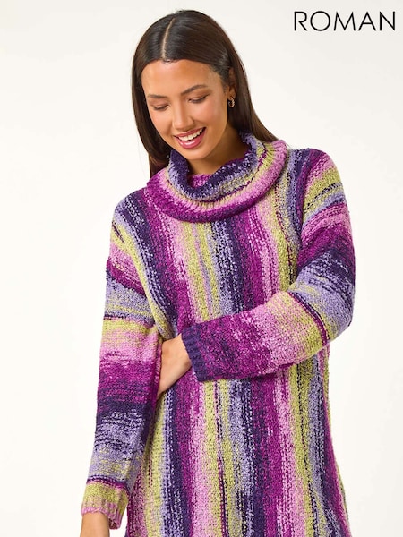 Roman Green Boucle Stripe Cowl Neck Jumper (AM9459) | €51