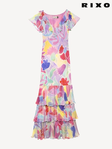Rixo Pink Amelle Tiered Maxi Dress (AM9488) | AED2,883