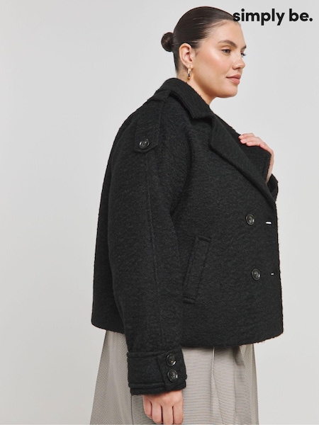 Simply Be Black Cropped Faux Wool Trench Jacket (AM9527) | ₪347