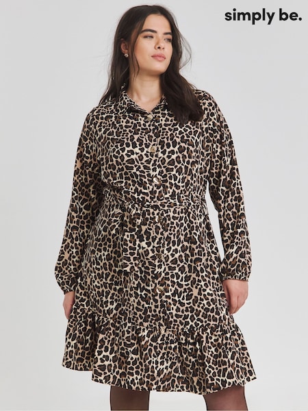 Simply Be Brown Leopard Print Button Through Shirt Dress (AM9534) | €25