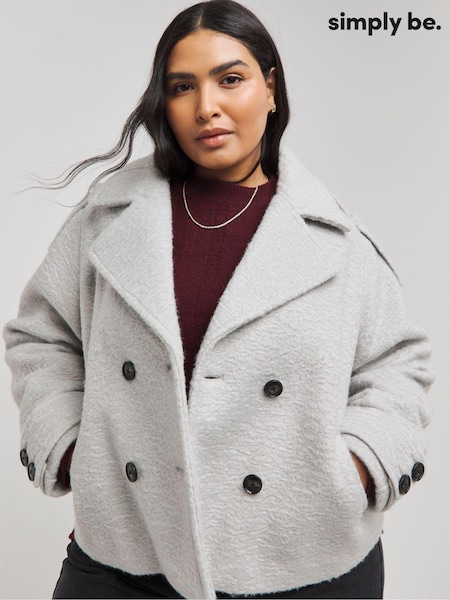 Simply Be Grey Cropped Faux Wool Trench Jacket (AM9536) | ₪347