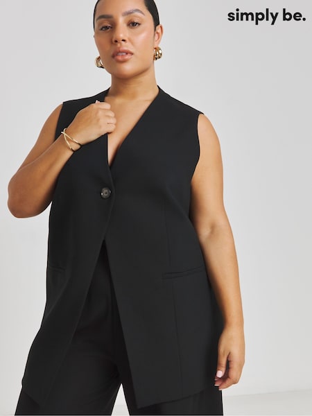 Negru - Vestă lungă cu detaliu tab Simply Be (AM9541) | 335 LEI