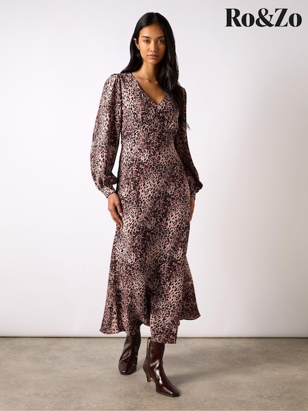 Ro&Zo Pink Leopard Print V-Neck Midi Dress (AM9571) | 5,948 UAH