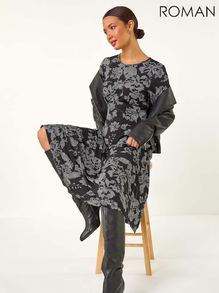 Roman Black Floral A-Line Midi Dress (AM9650) | €58