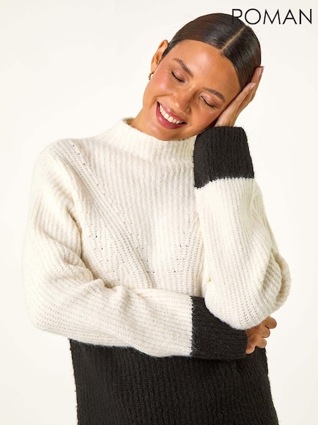 Wit - Roman Colour Block Funnel Neck Knit Jumper (AM9653) | € 61