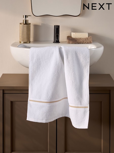 White Gold Trim 100% Cotton Towel (AM9658) | $18 - $41