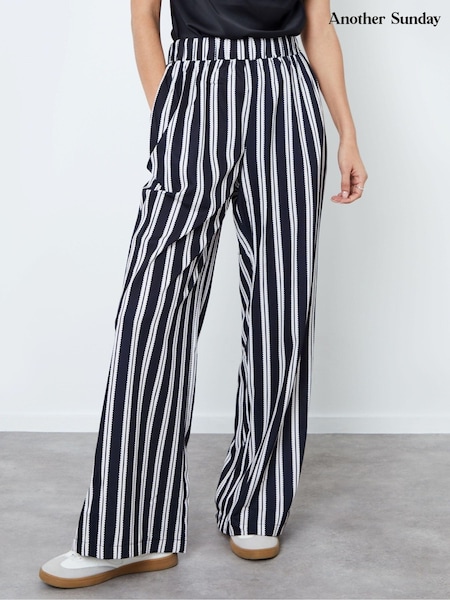 Another Sunday Black Mono Stripe Print Wide Leg Satin Co-ord Trousers (AM9662) | kr571