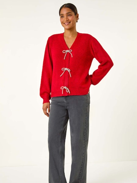 Красный - Roman Bow Embelished Knit Cardigan (AM9664) | €56