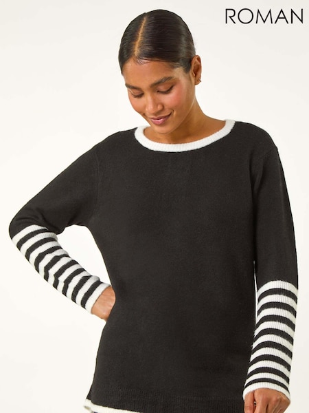 Roman Black Contrast Stripe Detail Knit Jumper (AM9665) | AED291