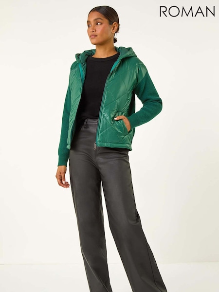 Roman Green Diamond Quilted Hooded Mix Jacket (AM9668) | €78