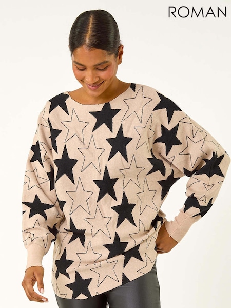 Roman Brown Star Print Long Sleeve Knit Jumper (AM9676) | €51