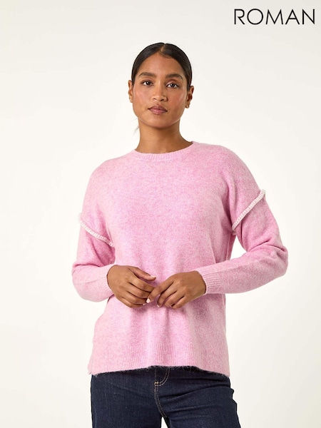 Roman Pink Contrast Stitch Knit Jumper (AM9687) | AZN 123