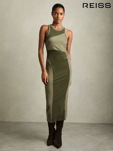 Reiss Khaki Ava Colourblock Jersey Bodycon Dress (AM9720) | €185