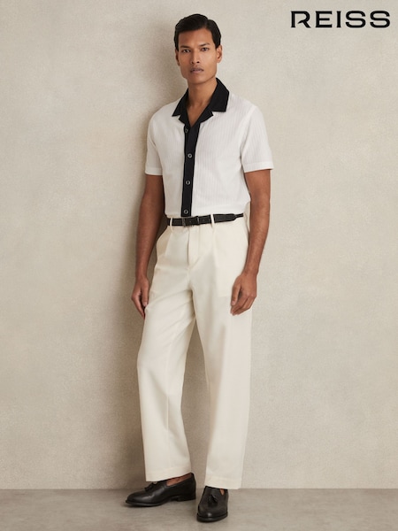 Reiss White/Navy Aster Cotton Textured Colour-Block Shirt (AM9721) | €125