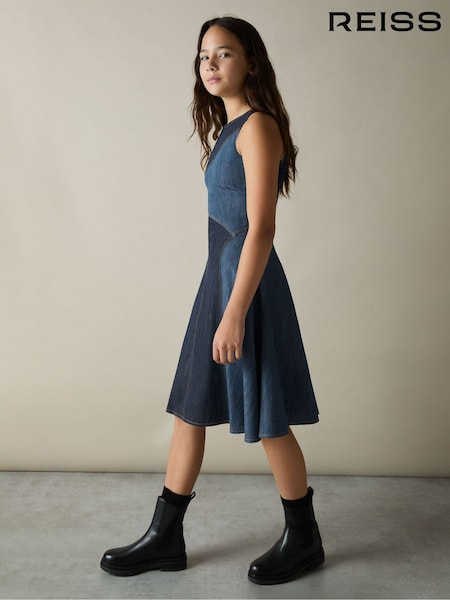 Reiss Wilder Patchwork Chambray Midi Dress (AM9727) | 95 €