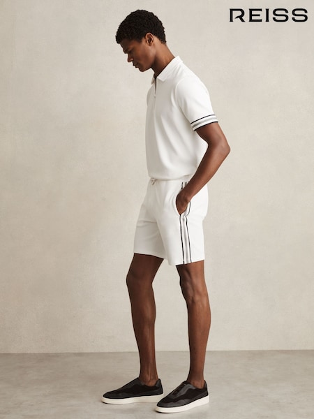 Reiss Off White Phoenix Textured Tape Drawstring Shorts (AM9728) | 573 QAR
