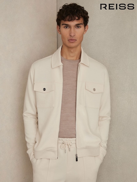 Reiss Off White Medina Interlock Zip-Through Overshirt (AM9732) | 1,235 QAR