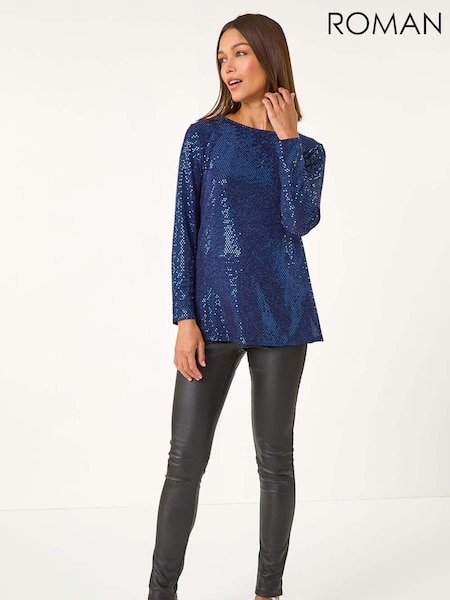 Roman Blue Shimmer Cowl Back Tunic (AM9735) | €60