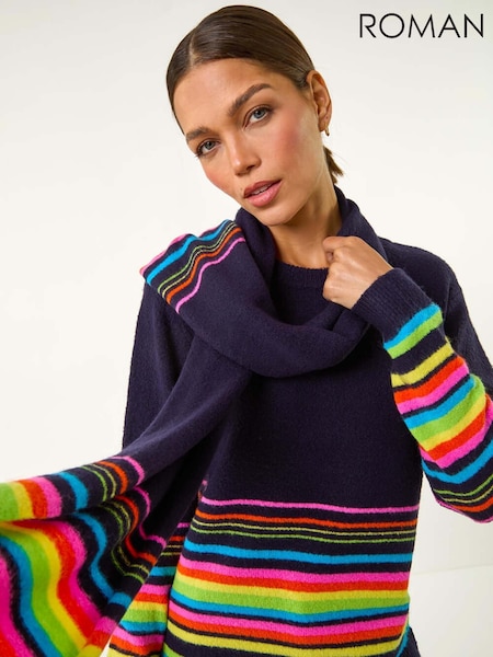 Roman Black Border Stripe Scarf Knit Jumper (AM9737) | R$ 510