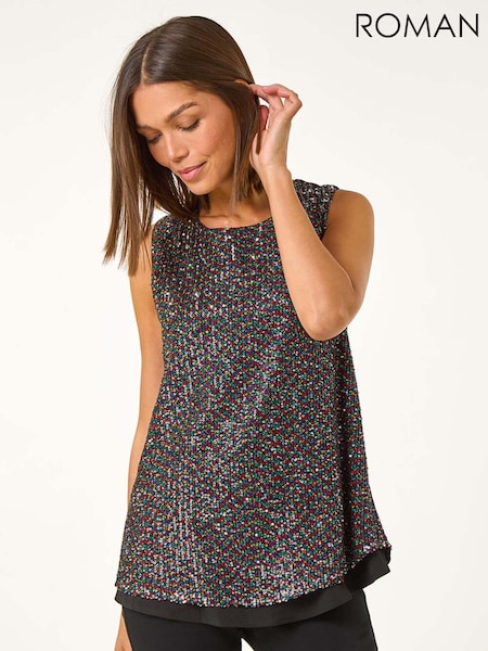Черный - Roman Split Back Sequin Top (AM9739) | €53