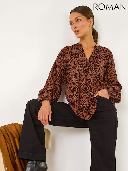 Roman Animal Print Buttoned Pinktuck Top (AM9740) | ‏251‏₪