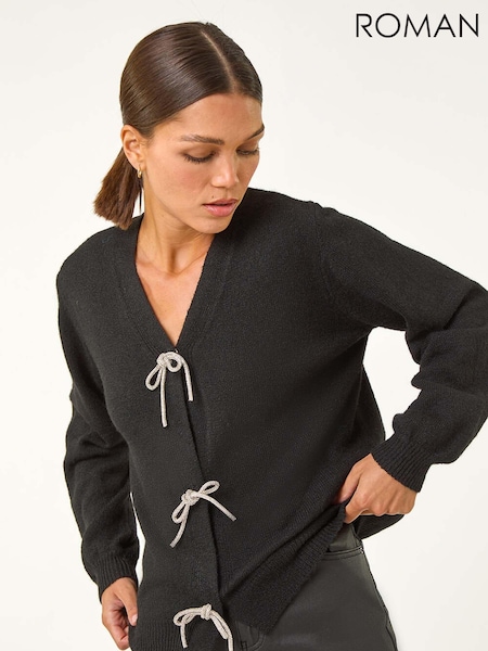 Черный - Roman Bow Embelished Knit Cardigan (AM9746) | €56