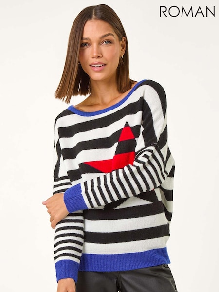 Roman Black Star Striped Colour Block Knit Jumper (AM9749) | €51