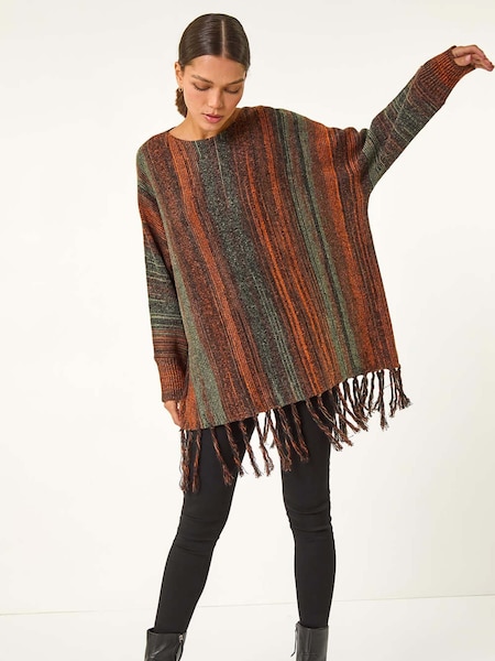 Roman Ombre Vertical Stripe Fringe Jumper (AM9755) | R$ 485