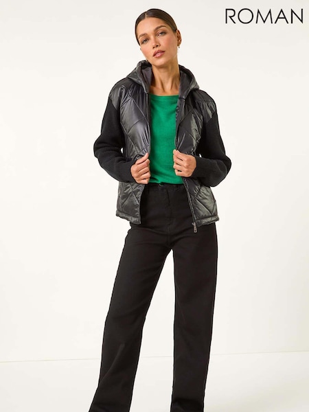 Roman Black Diamond Quilted Hooded Mix Jacket (AM9758) | ₪346