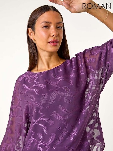 Roman Purple Zig Zag Burnout Overlay Top (AM9817) | 173 QAR