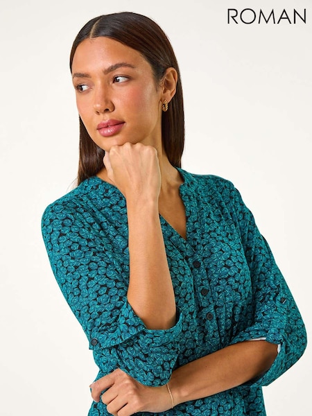 Roman Green Leaf Print Button Detail Shirt (AM9820) | €50