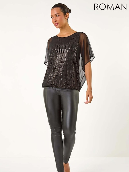 Roman Metallic Sparkle Mesh Stretch Overlay Top (AM9829) | €50