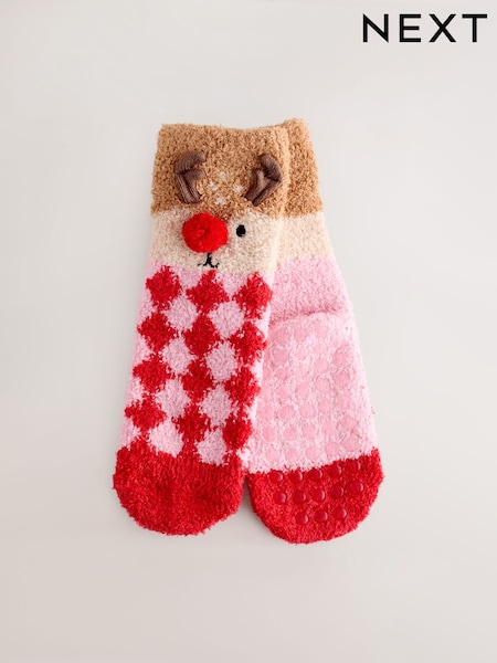 Red/Brown Reindeer Christmas Cosy Ankle Socks (AM9837) | €7 - €8