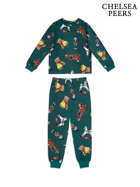 Chelsea Peers Green Kids Christmas Toys Print Long Pyjama Set (AM9848) | AED81