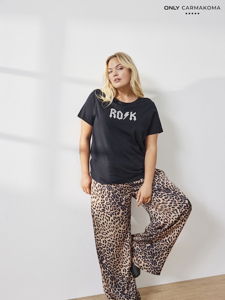 ONLY Curve Brown Leopard Print Wide Trousers (AM9849) | ₪226
