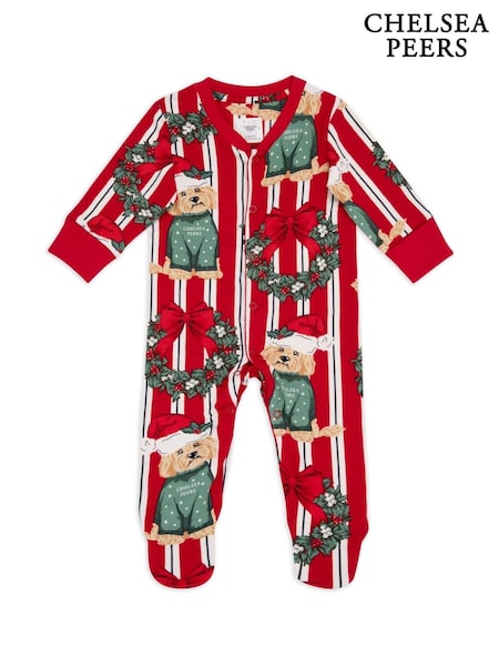 Chelsea Peers Red Baby Christmas Dog and Wreath Print Sleepsuit (AM9850) | €11