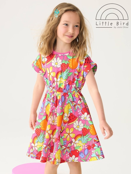 Little Bird by Jools Oliver Pink Fruit Print Rainbow Short Sleeve Jersey Dress (AM9883) | kr314 - kr428
