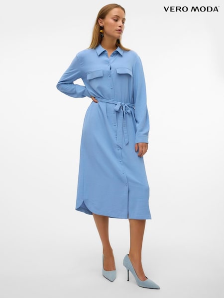 VERO MODA Blue Belted Shirt Midi Dress (AM9924) | €27