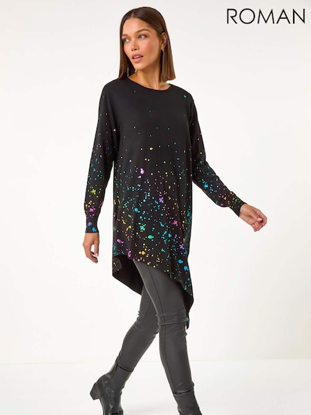 Roman Black Border Splash Foil Print Tunic (AM9947) | €59