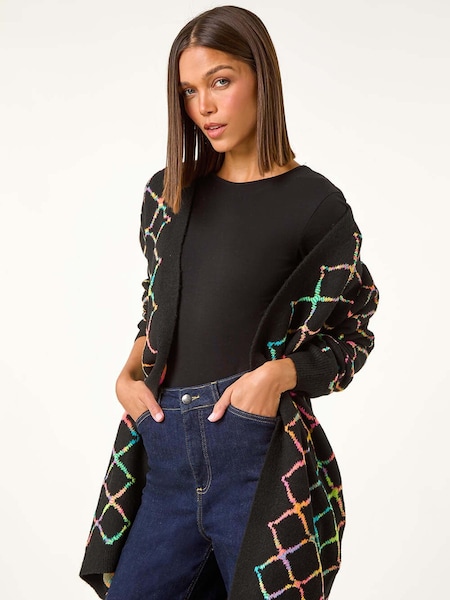 Roman Black Longline Geometric Print Knit Cardigan (AM9952) | 278 QAR
