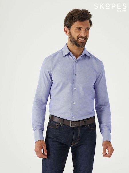 Skopes Blue Puppytooth Tailored Fit Luxury Formal 100% Cotton Shirt (AM9968) | kr950