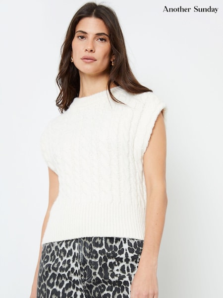 Another Sunday Cream Cable Knit Tank Top (AM9969) | AED87